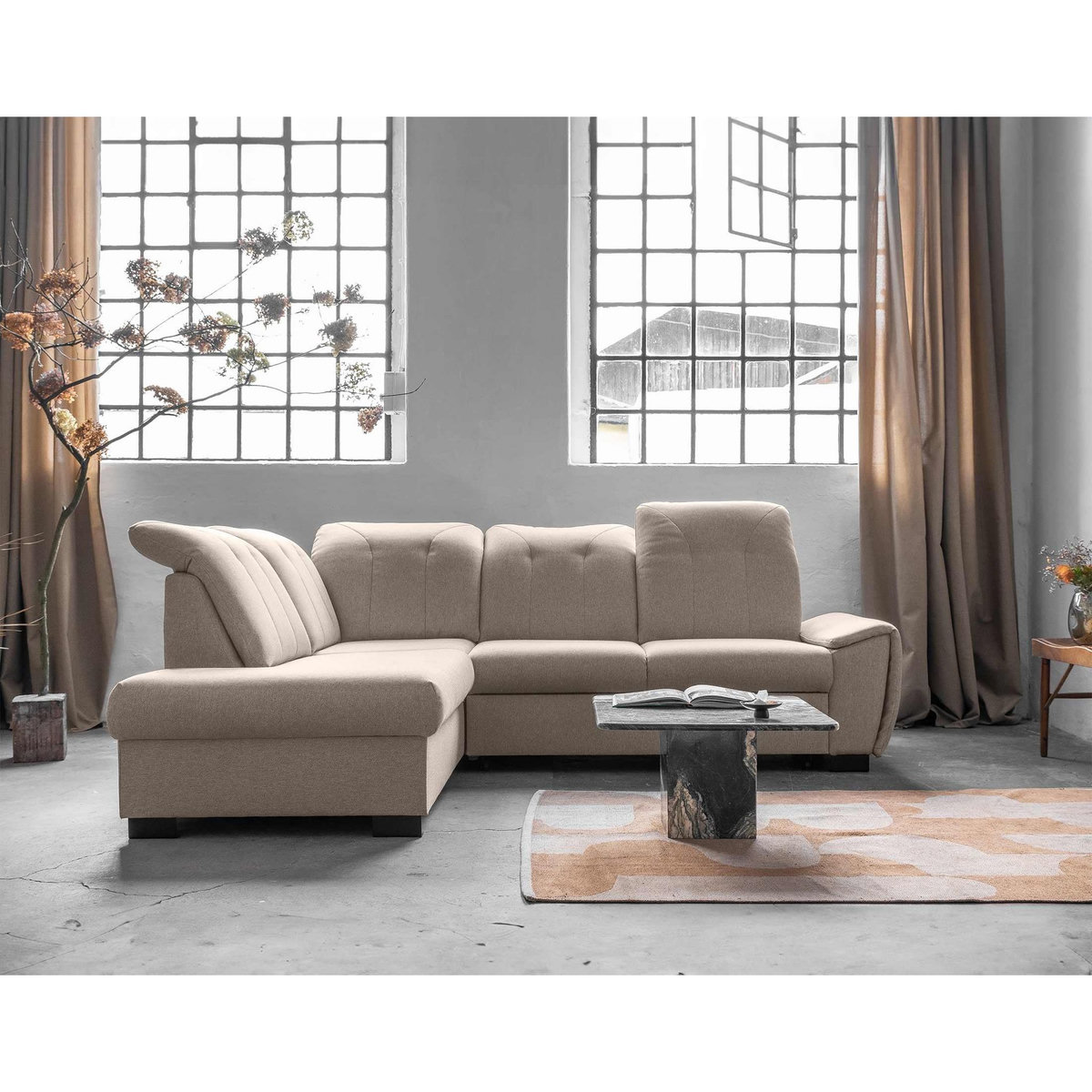 BEST MOBILIER Paul - canapé d'angle gauche - 5 places - convertible avec coffre et têtières - en tissu