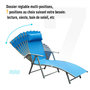 Voir la diapositive 5 : OUTSUNNY Outsunny transat chaise longue bain de soleil pliable dossier inclinable multi-positions têtière fournie 137L x 64l x 101H cm métal époxy textilène bleu