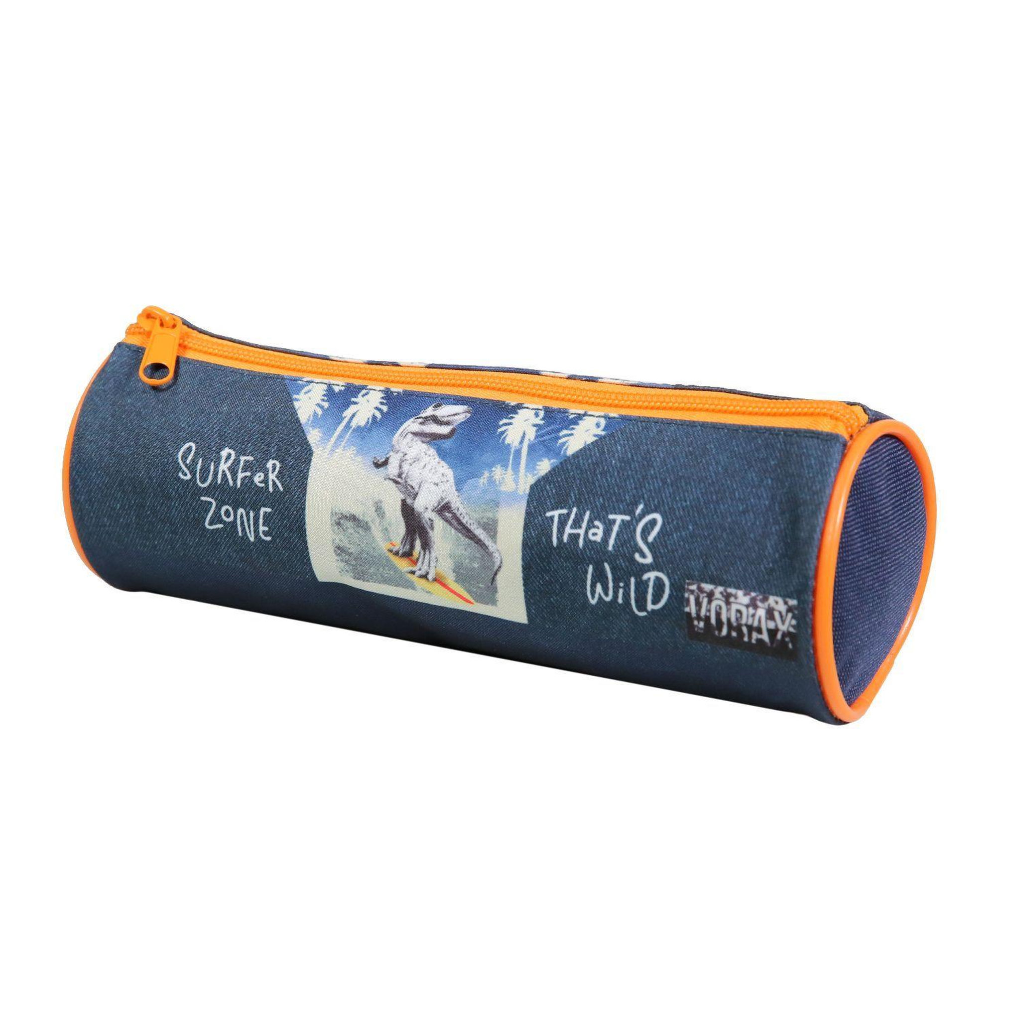 Voir la diapositive 2 : Bagtrotter BAGTROTTER Trousse scolaire ronde Vorax Bleue Dinosaure Surf