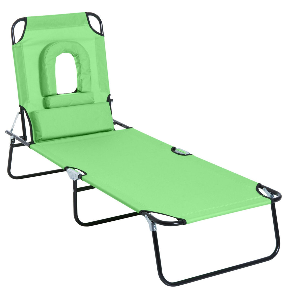 OUTSUNNY Bain de soleil pliable transat inclinable 4 positions chaise longue de lecture 3 coussins fournis vert
