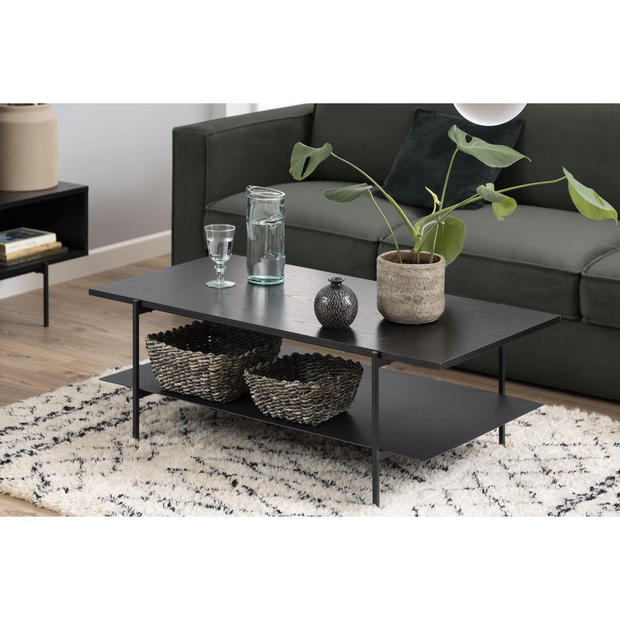 Voir la diapositive 2 : TOILINUX Table basse 2 niveaux en mélaminé et métal - l. 115 cm x h. 40 cm - noir
