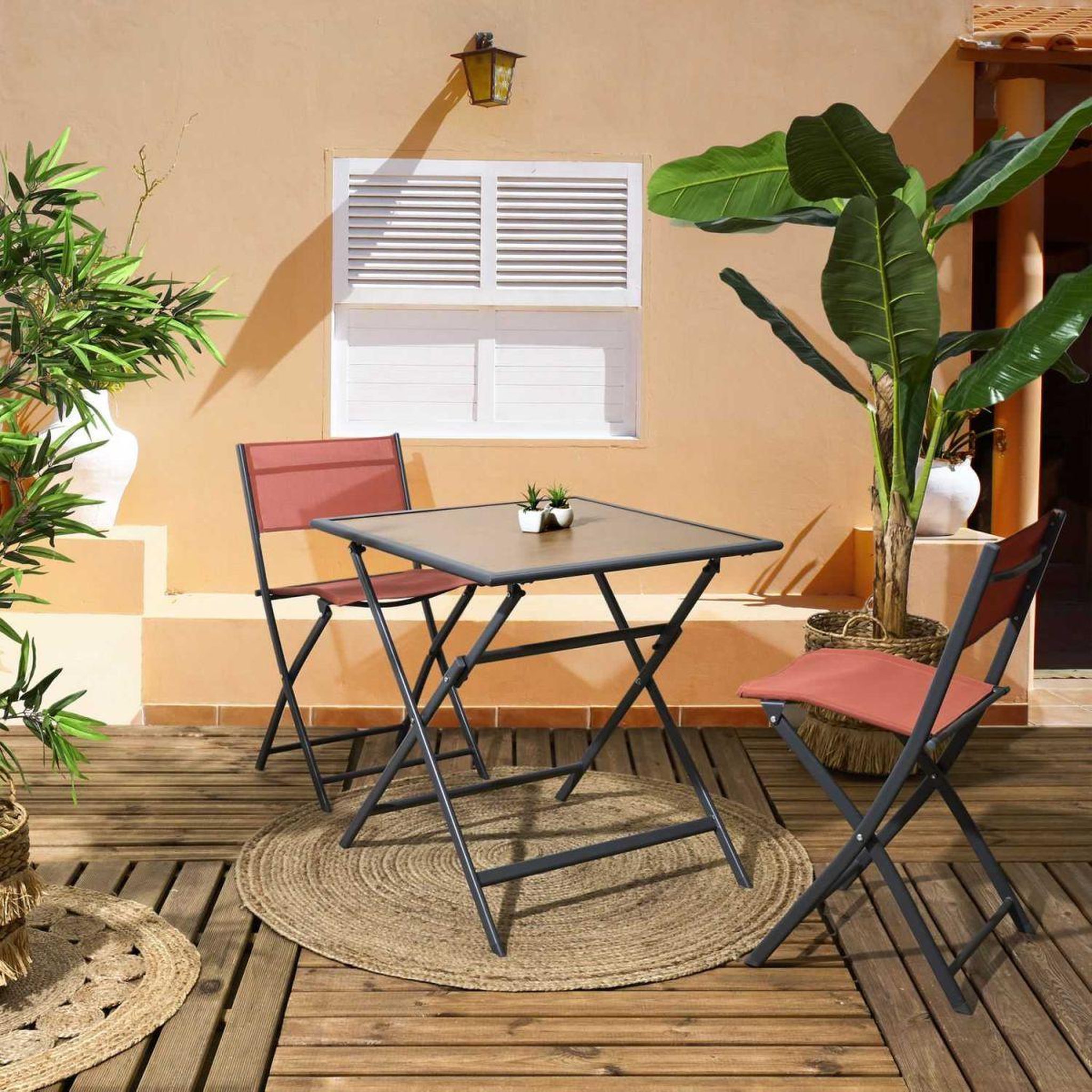 Voir la diapositive 4 : The Home Deco Factory Table de Jardin Pliable  Barcelone  70cm Gris & Naturel