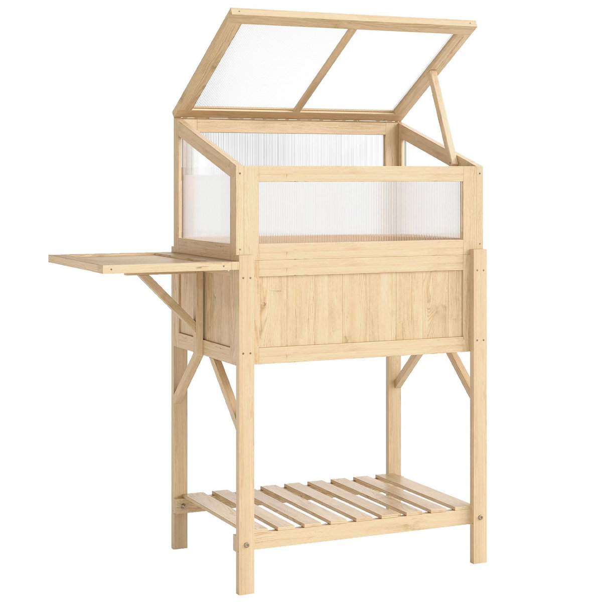 OUTSUNNY Carré potager sur pieds avec serre en bois naturel