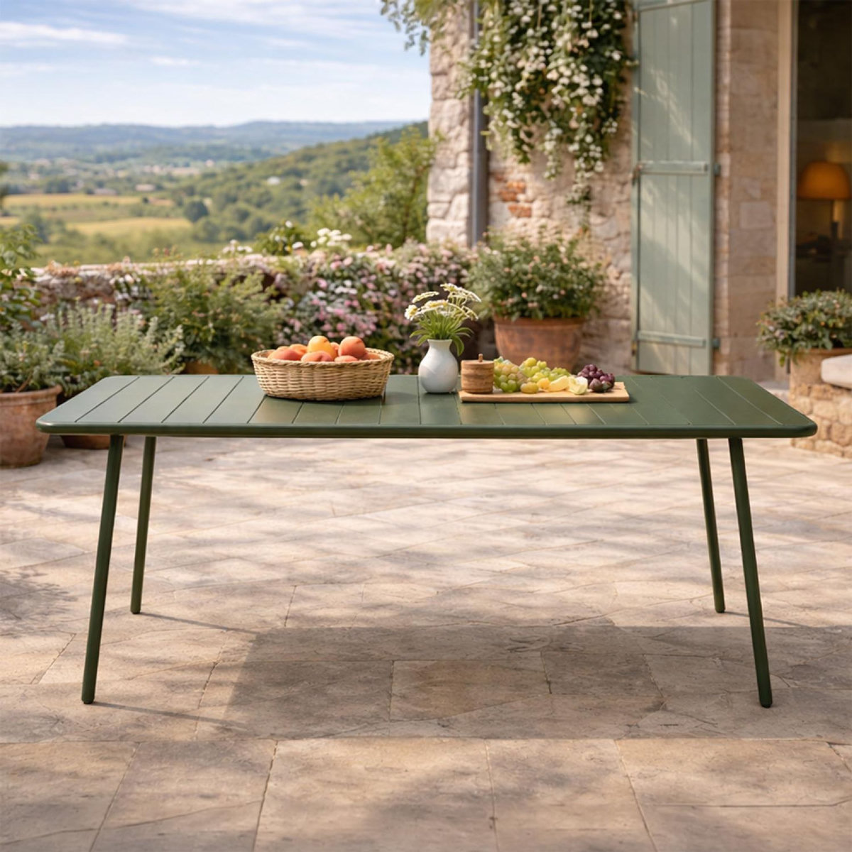 CONCEPT USINE Table de jardin 6 places 160cm vert BERGAME