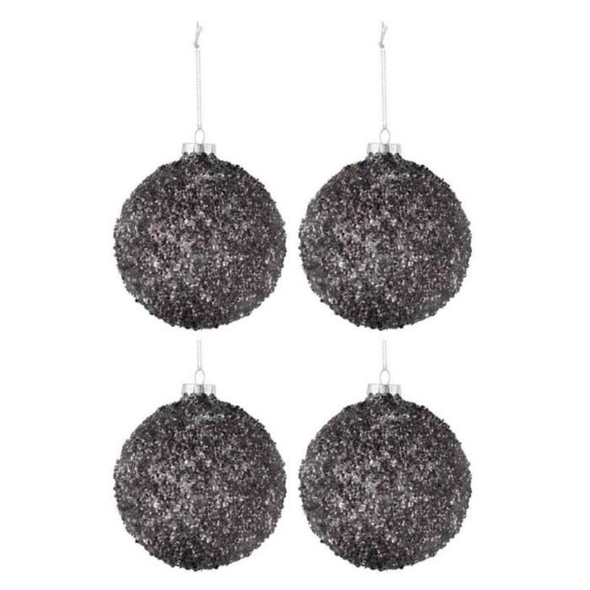 Paris Prix Lot de 4 Boules de Noël  Paillettes  10cm Anthracite