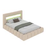CONCEPT USINE Lit nuage LED avec coffre 180x200cm en velours beige avec tête de lit et sommier OMAHA