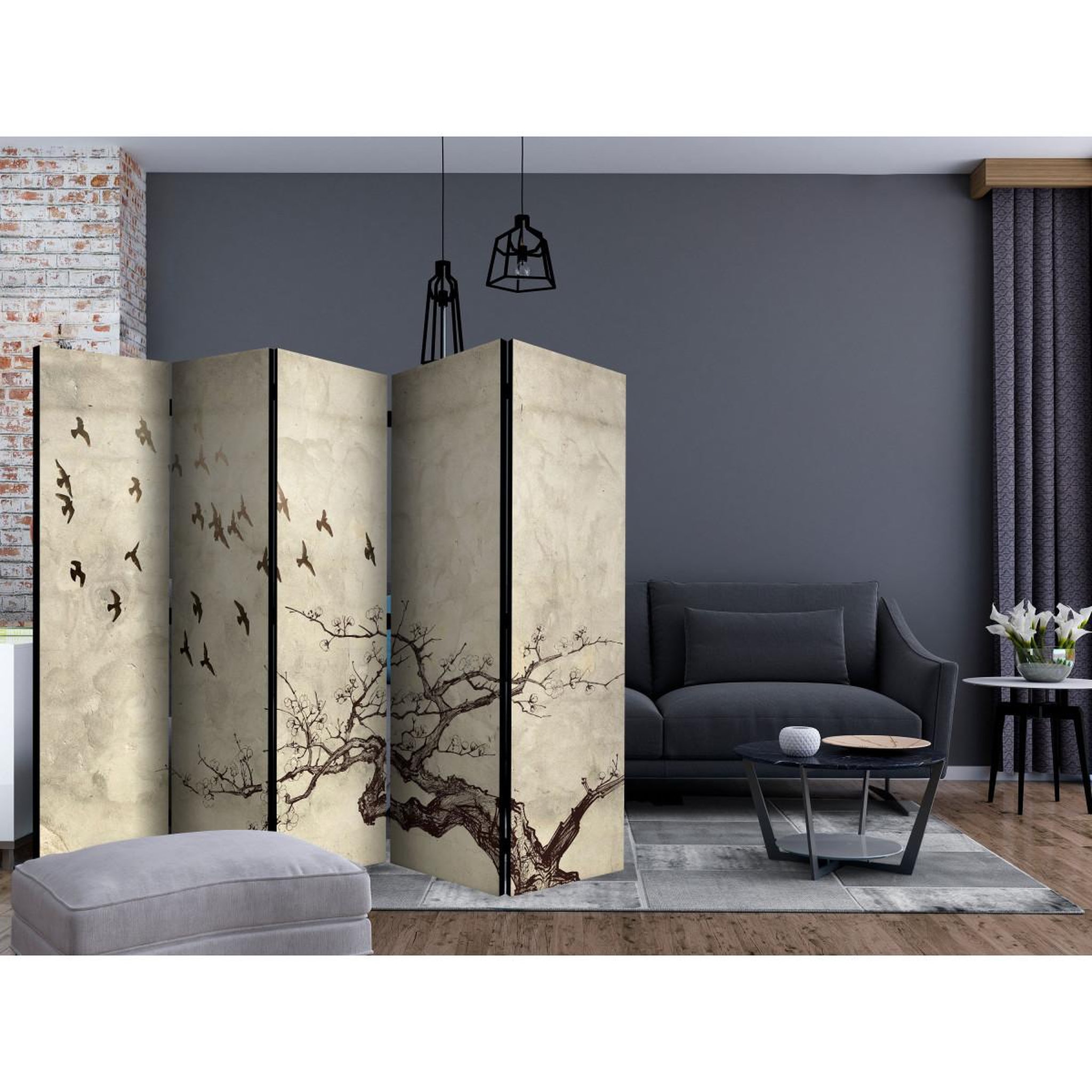 Voir la diapositive 2 : Paris Prix Paravent 5 volets  flock of birds  172x225cm