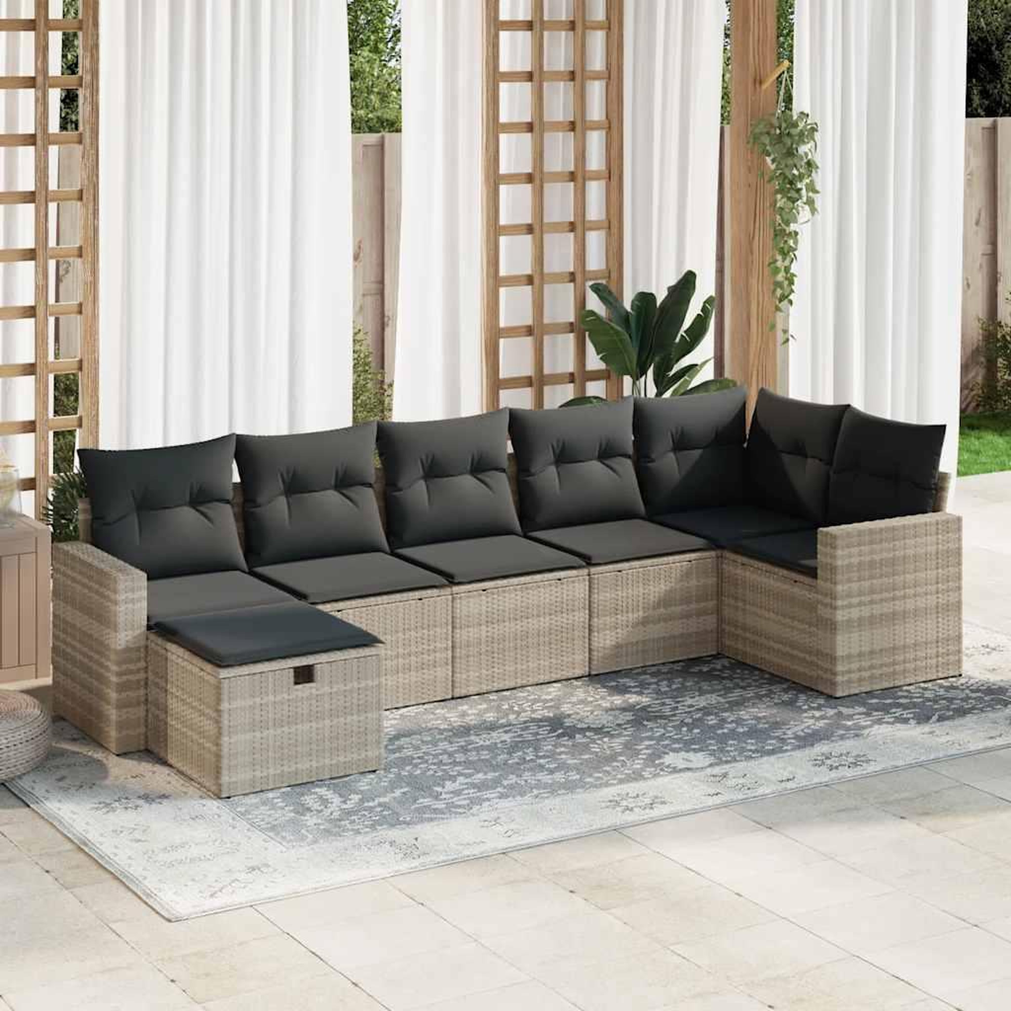 VIDAXL Salon de jardin avec coussins 7 pcs gris clair resine tressee