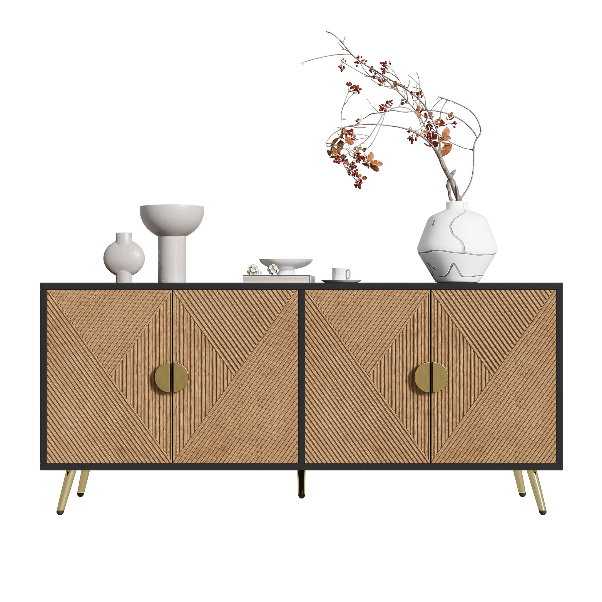 MERAX Buffet 4 porte(s) 0 tiroir(s) - 160 cm noir+naturel mdf