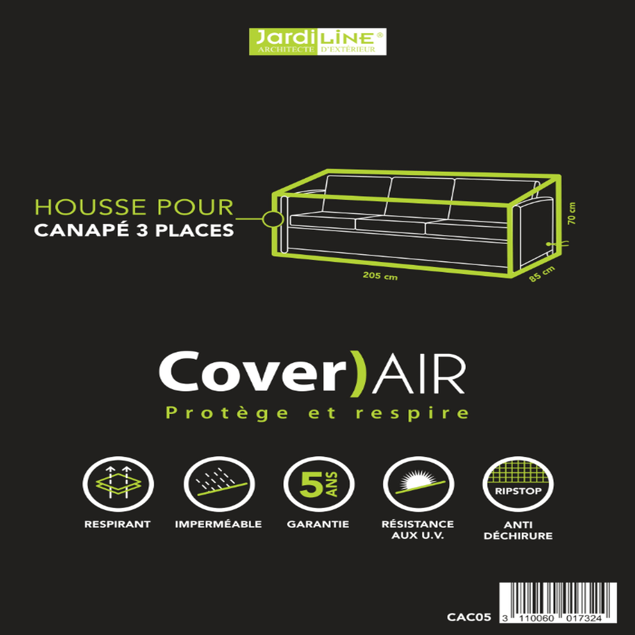 Voir la diapositive 4 : Jardiline Housse CANAPE 3 places - 205 x 85 x 70 - Cover Air