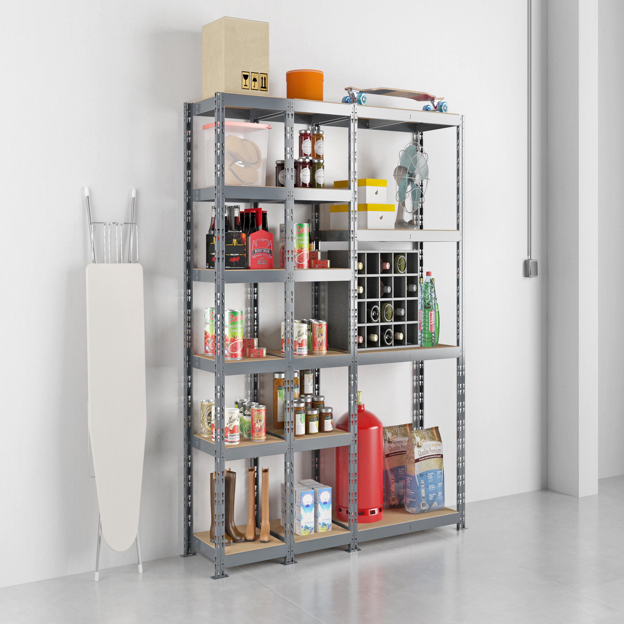 Voir la diapositive 3 : Concept rangement de garage MODULÖ STORAGE SYSTEME EXTENSION 3 étagères -16 plateaux longueur 200 cm