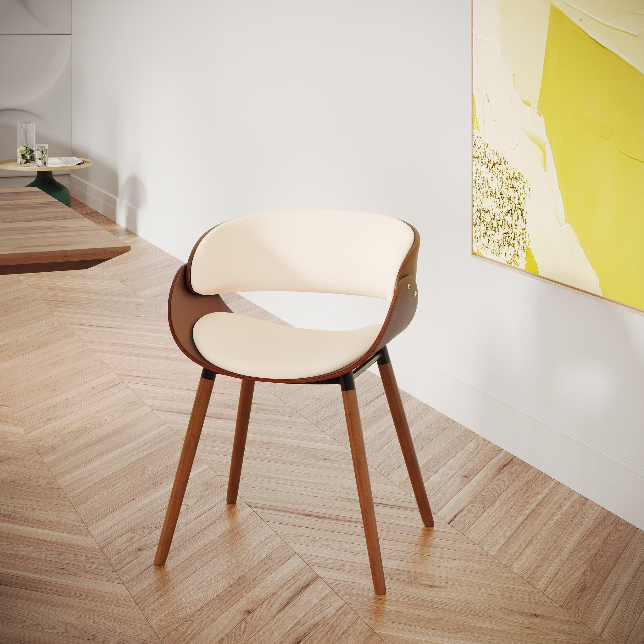 Voir la diapositive 2 : MAISON PAVANE Chaise en cuir synthétique beige et bois plaqué noyer-polo