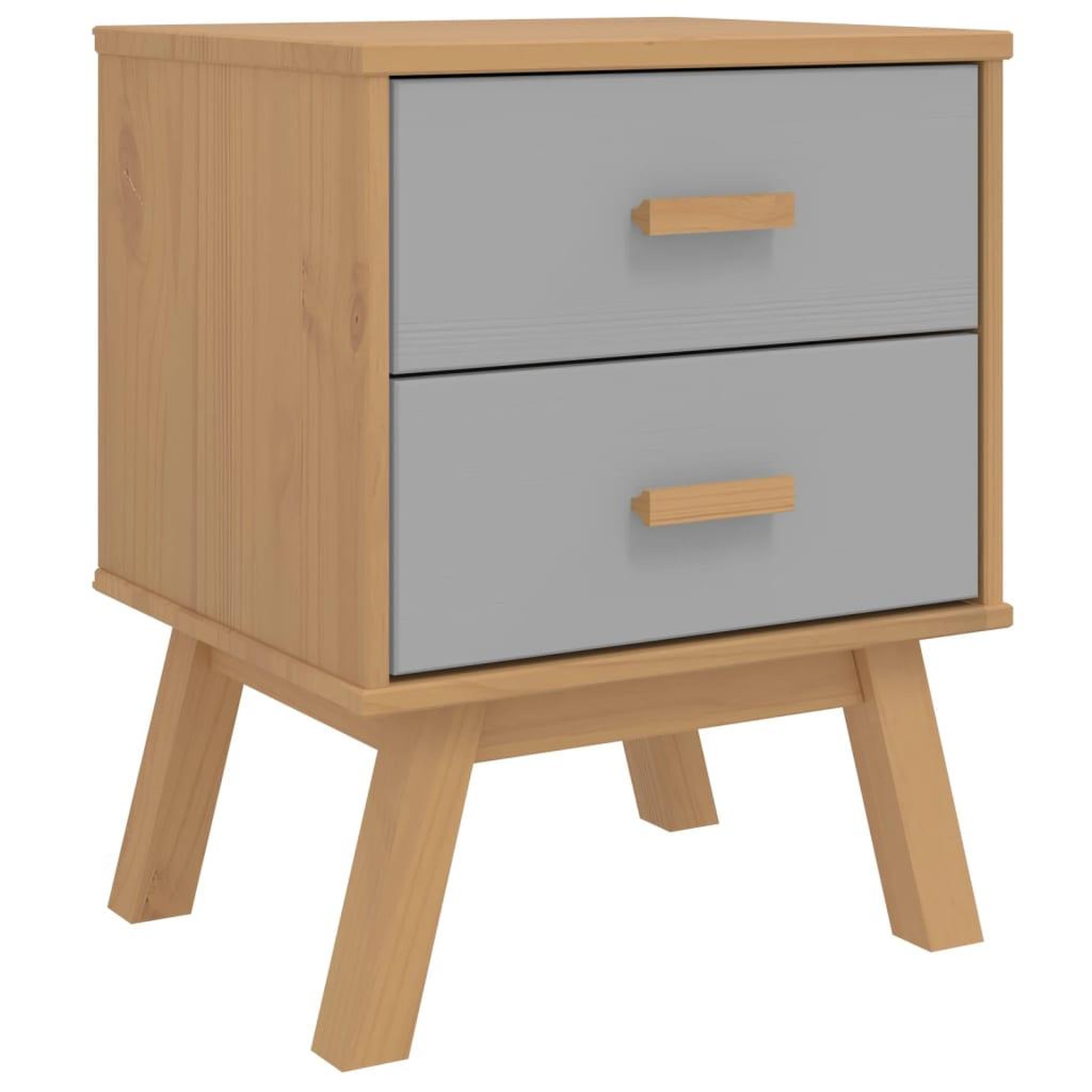 Voir la diapositive 2 : VIDAXL Table de chevet OLDEN gris et marron bois de pin solide