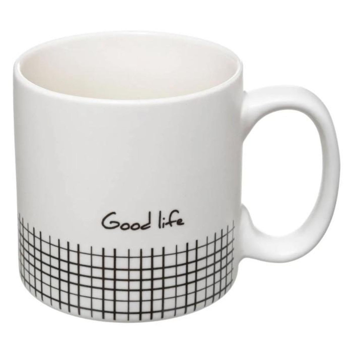 SECRET DE GOURMET Lot de 4 Mugs & Rack Design  Life  24cl Blanc