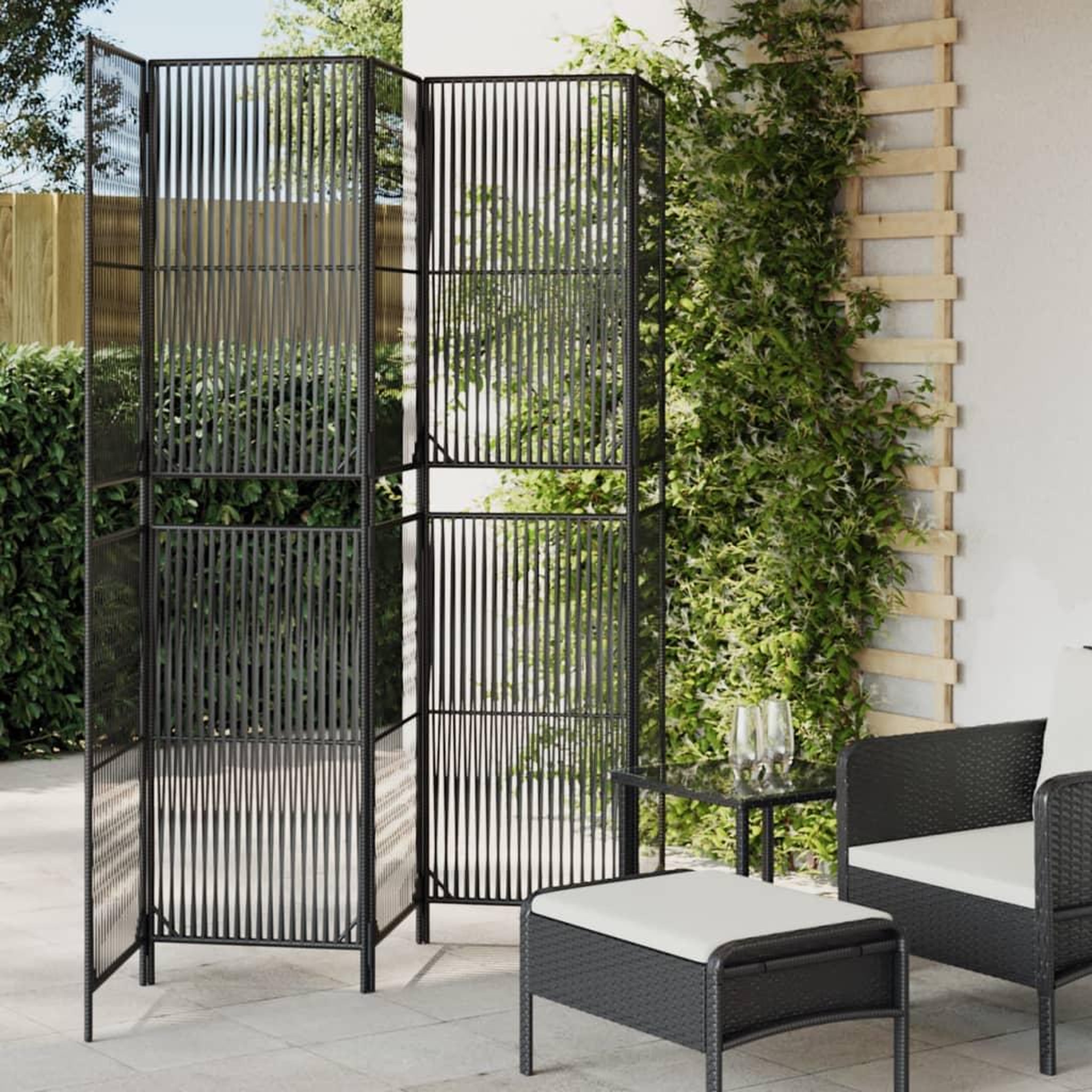 VIDAXL Cloison de separation 5 panneaux noir resine tressee