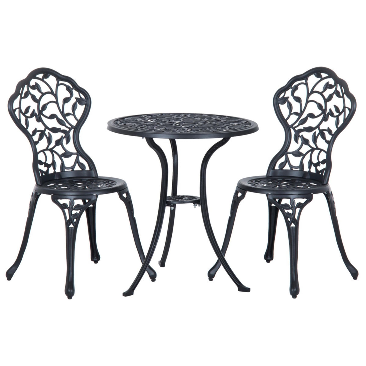 OUTSUNNY Ensemble salon de jardin 2 places avec table ronde style rétro fonte alu noir