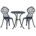 OUTSUNNY Ensemble salon de jardin 2 places avec table ronde style rétro fonte alu noir