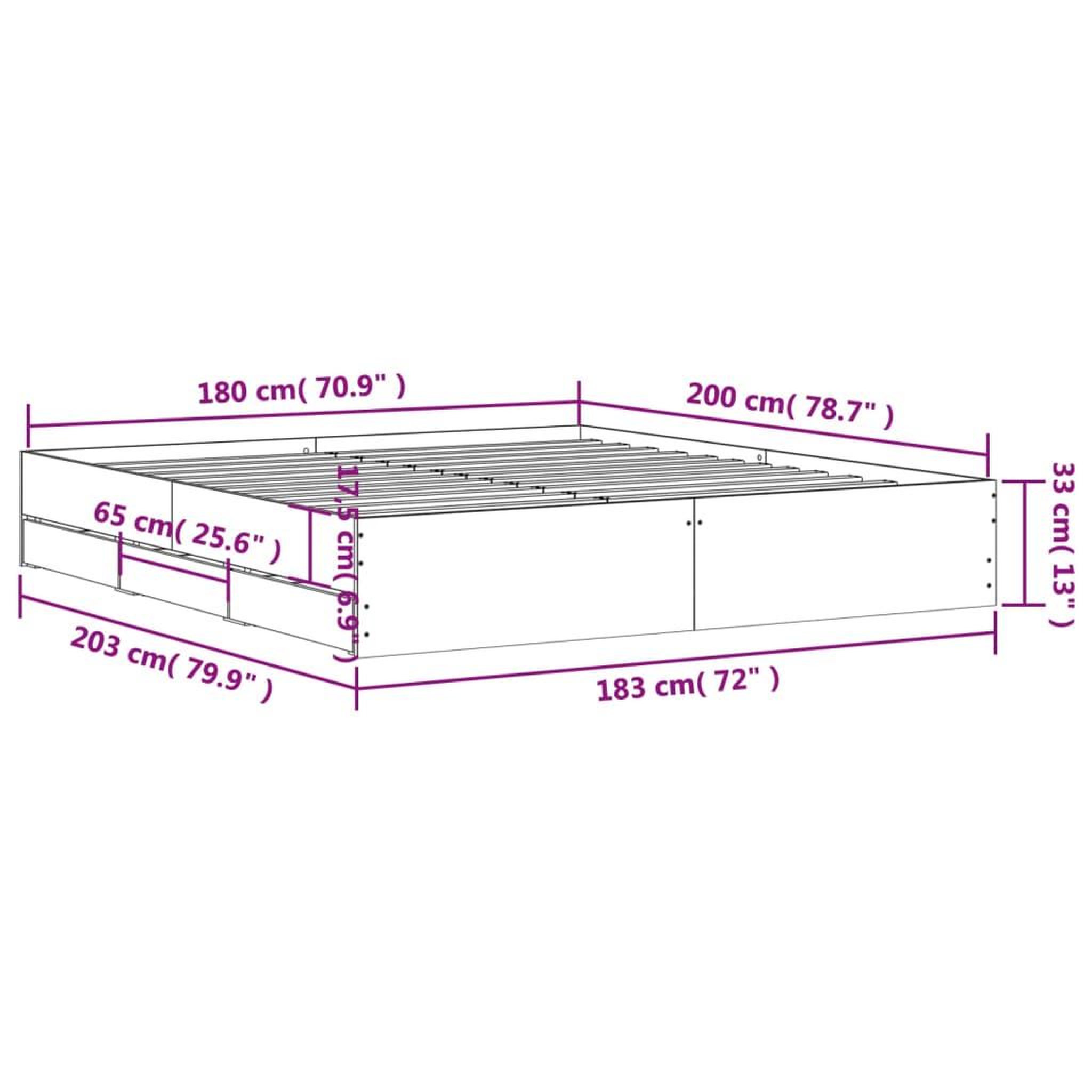 Voir la diapositive 6 : VIDAXL Cadre de lit avec tiroirs sans matelas gris beton 180x200 cm