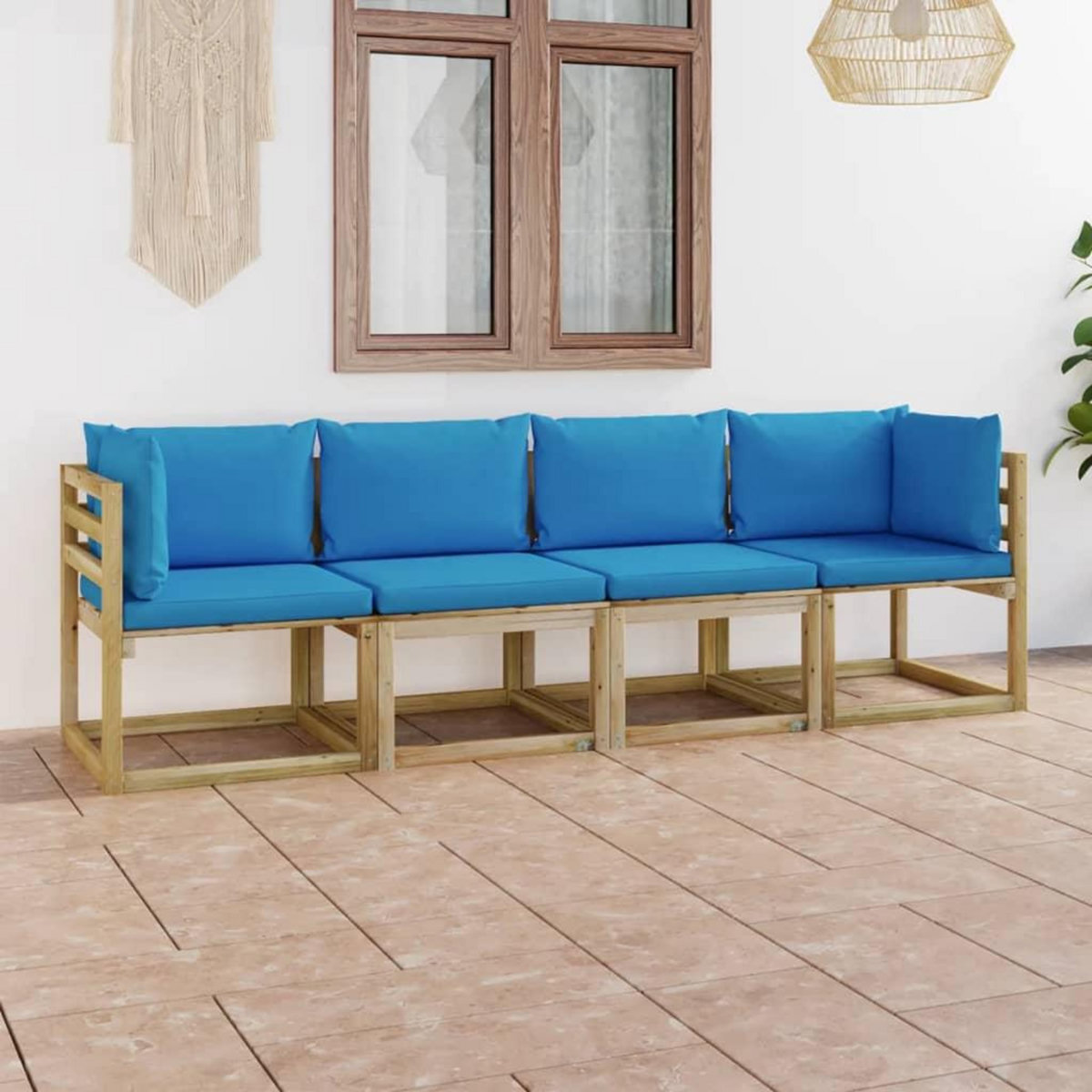 VIDAXL Canape de jardin 4 places avec coussins bleu clair