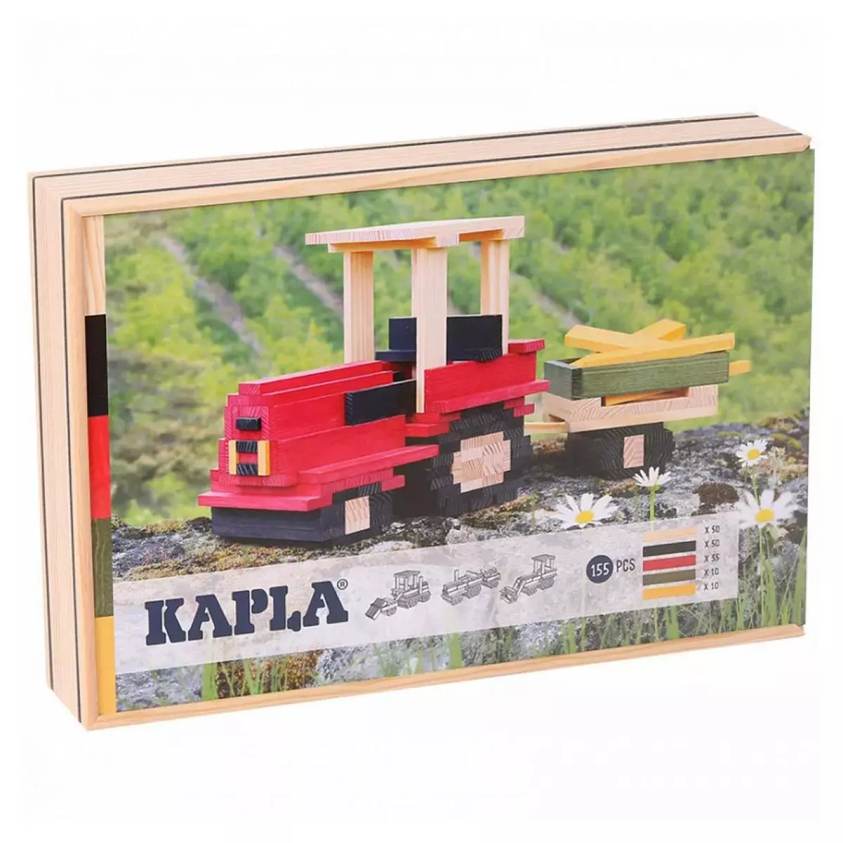 Kapla Coffret tracteur  155 planchettes coloris naturel et colores
