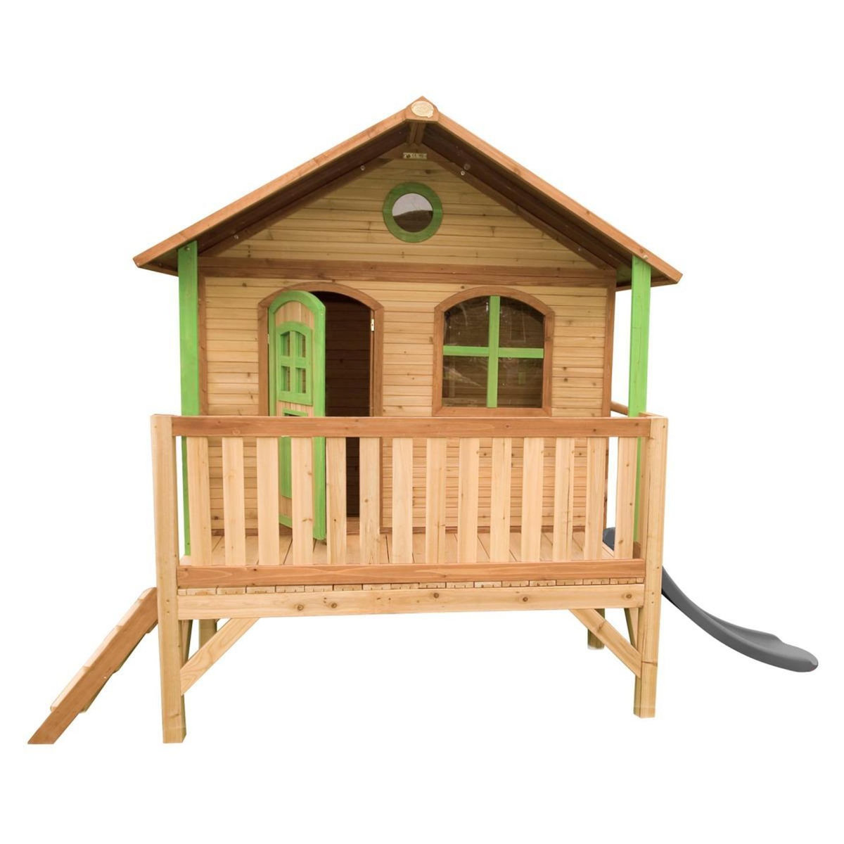 Axi House Maisonnette Stef marron-vert toboggan gris