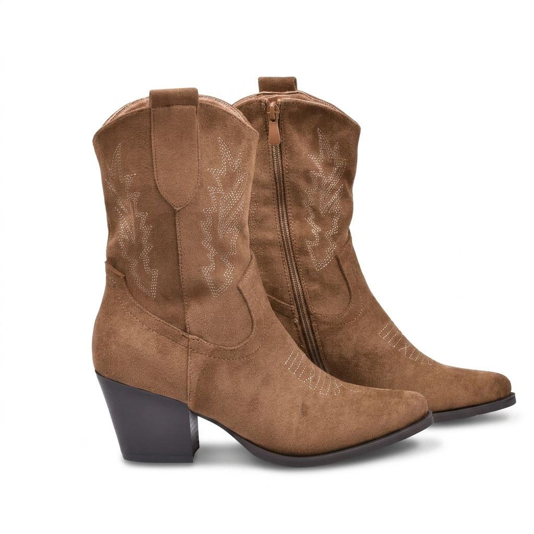 Voir la diapositive 3 : OZABI OZABI Bottines Santiag Femme Suédine Talon Bloc 6 cm Bout Pointu Mi-Mollet