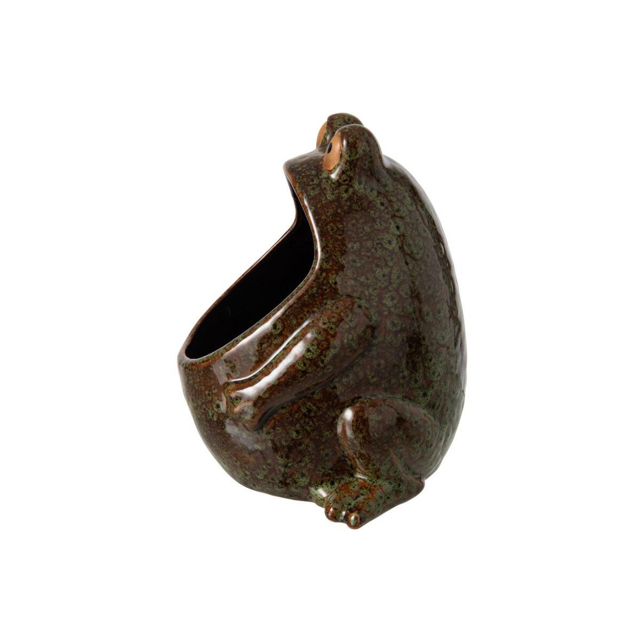 Voir la diapositive 3 : J-LINE Cache-Pot Grenouille en Grès  Enzo  20cm Marron