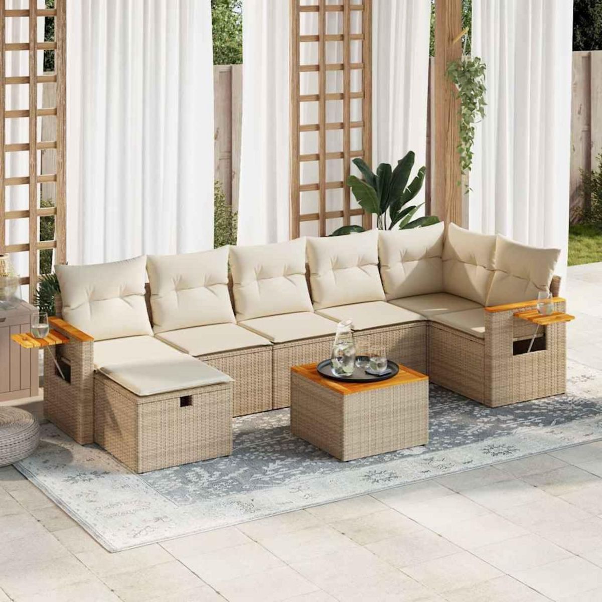 VIDAXL Salon de jardin avec coussins 8 pcs beige resine tressee