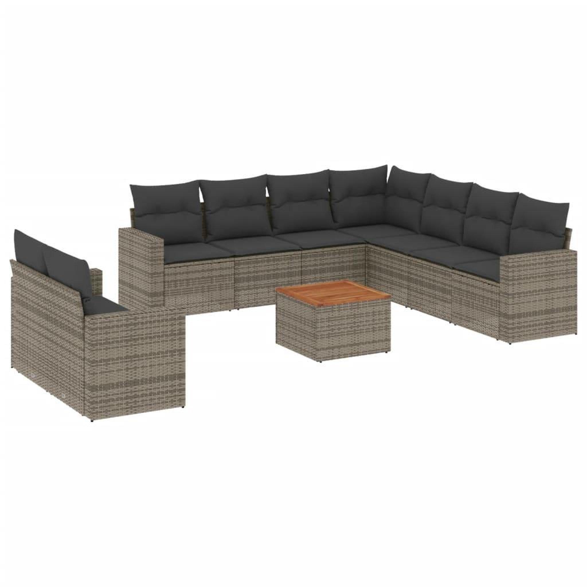 Voir la diapositive 2 : VIDAXL Salon de jardin avec coussins 10 pcs gris resine tressee
