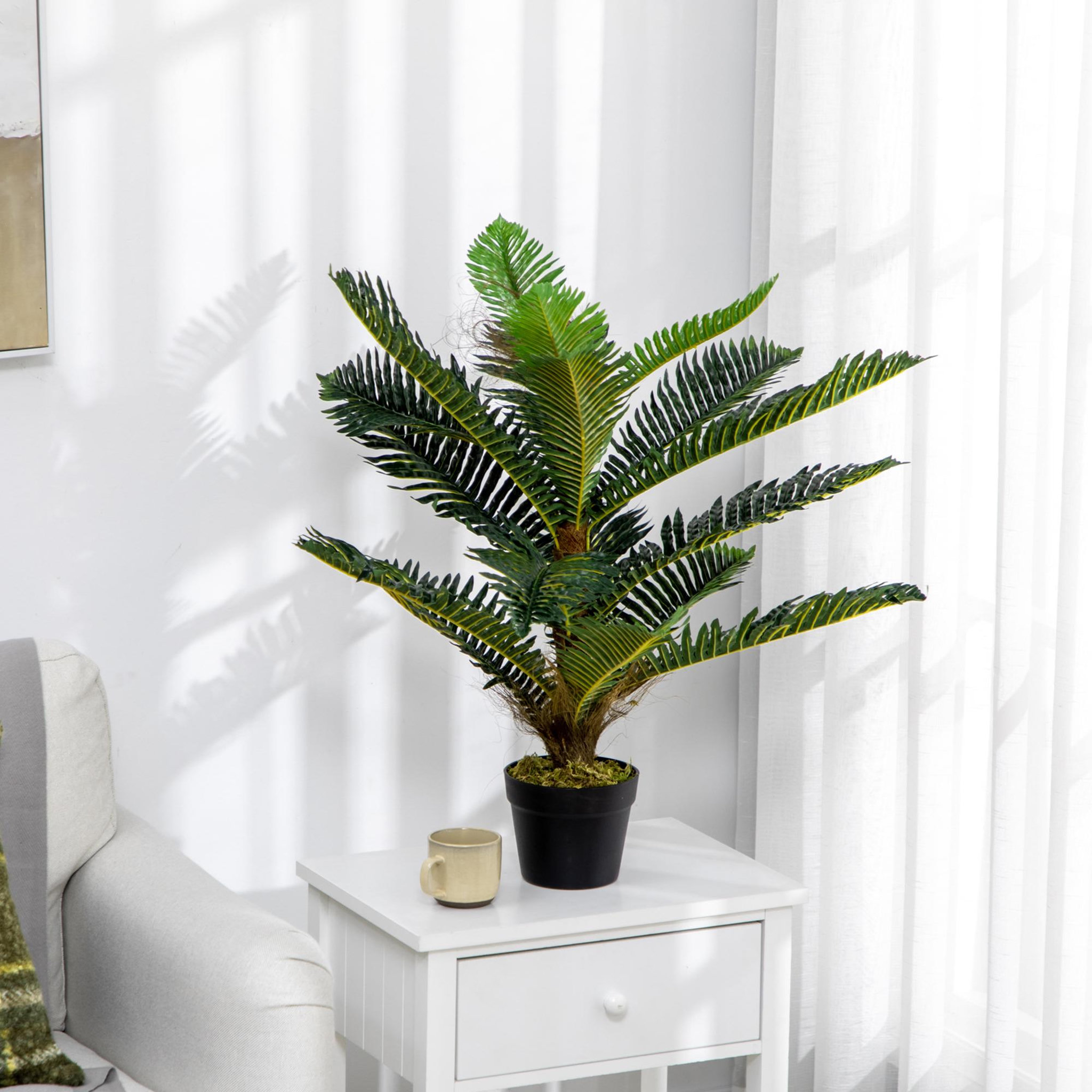 Voir la diapositive 2 : OUTSUNNY Palmier artificiel H.0,85 m arbre artificiel tronc branches lichen feuilles grand réalisme pot inclus