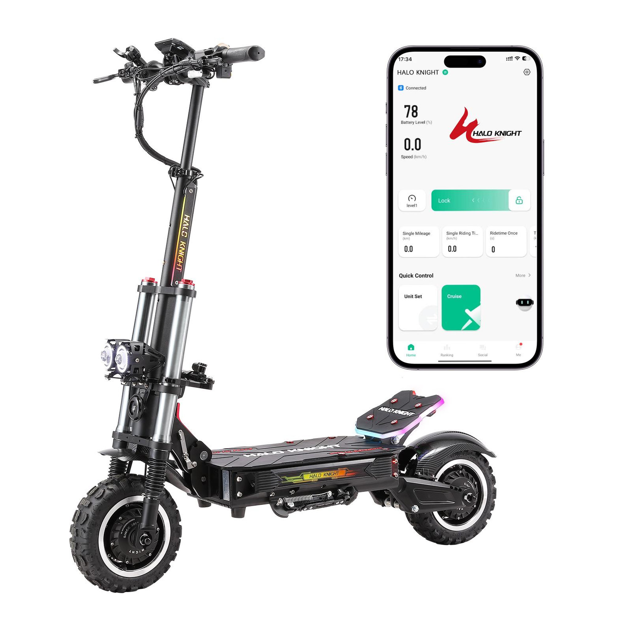 HALO KNIGHT Scooter électrique Halo Knight T107 Pro 11  - Deux moteurs 3000 W - Batterie 60 V 38,4 Ah