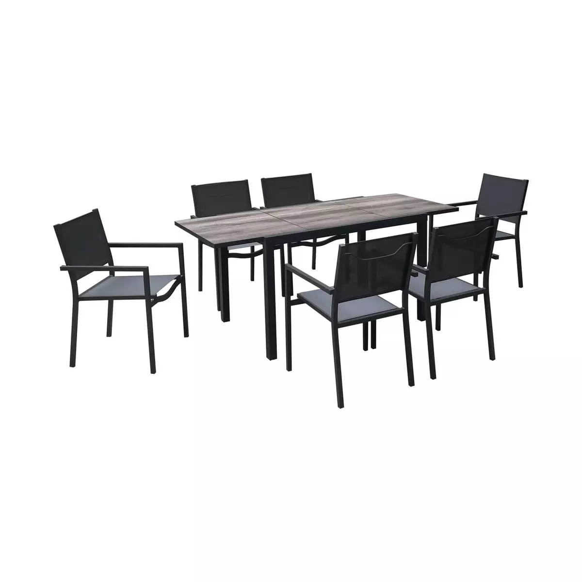 SWEEEK Table de jardin aluminium 120/180cm avec 6 chaises empilables aluminium et textilène