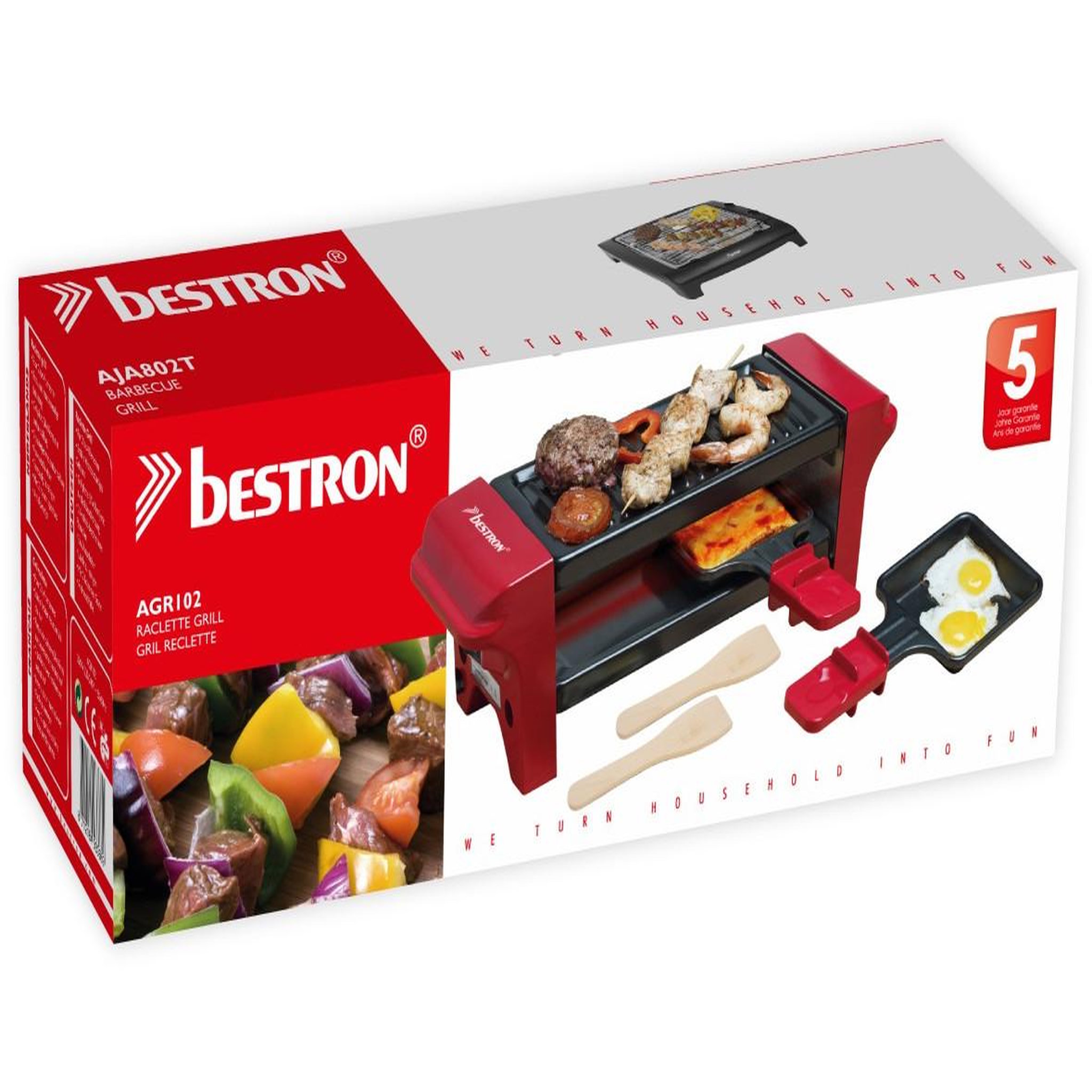 Voir la diapositive 4 : Bestron Appareil à raclette 2 personnes 350w + gril noir/rouge - agr102
