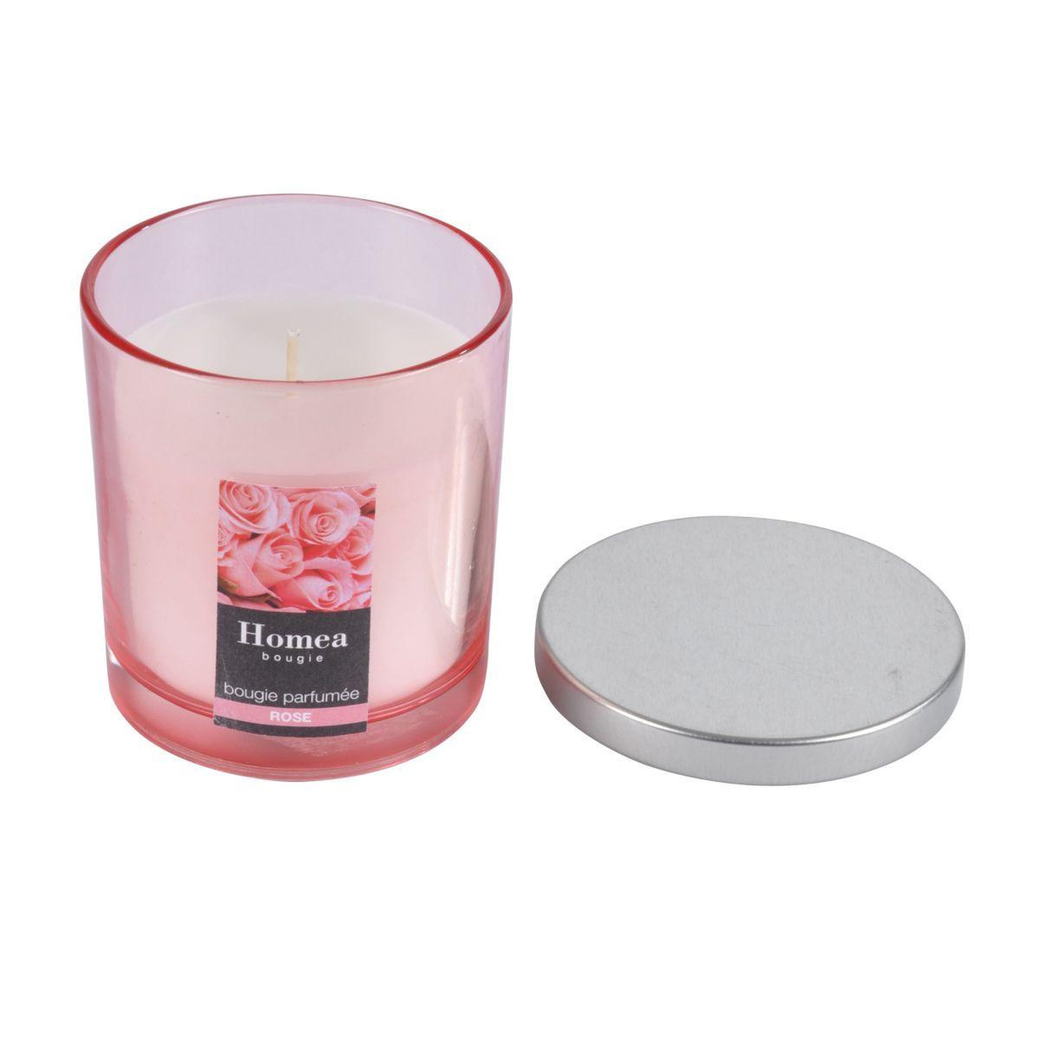 HOMEA Bougie parfumée couvercle  essentiel  8cm rose
