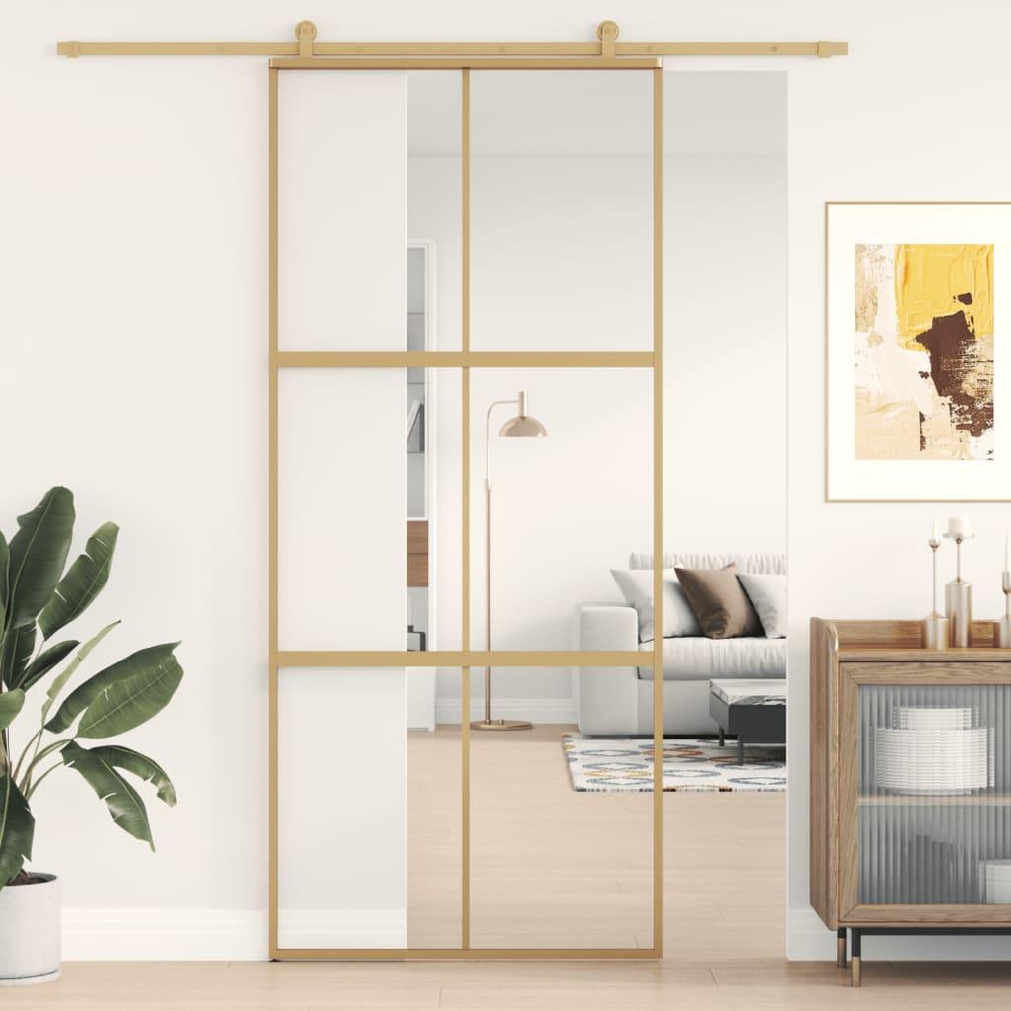 VIDAXL Porte coulissante dore 90x205 cm verre ESG clair et aluminium