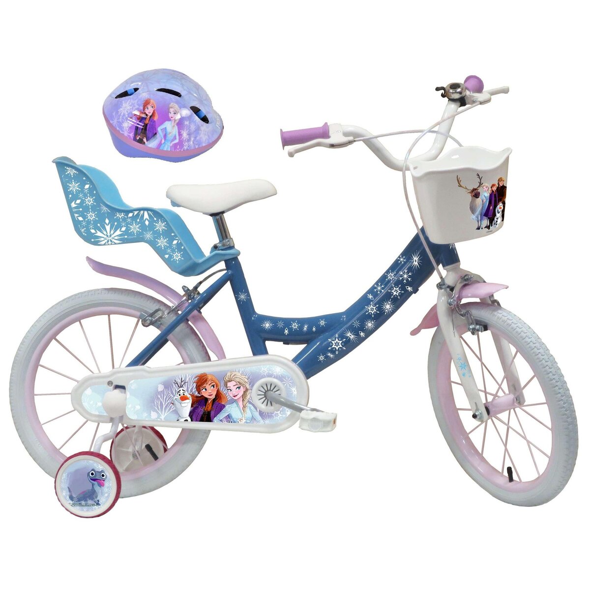 Disney La Reine des Neiges Vélo 16  Fille Licence  Reine des Neiges  + Casque pour enfant de 5 à 7 ans avec stabilisateurs à molettes - 2 freins