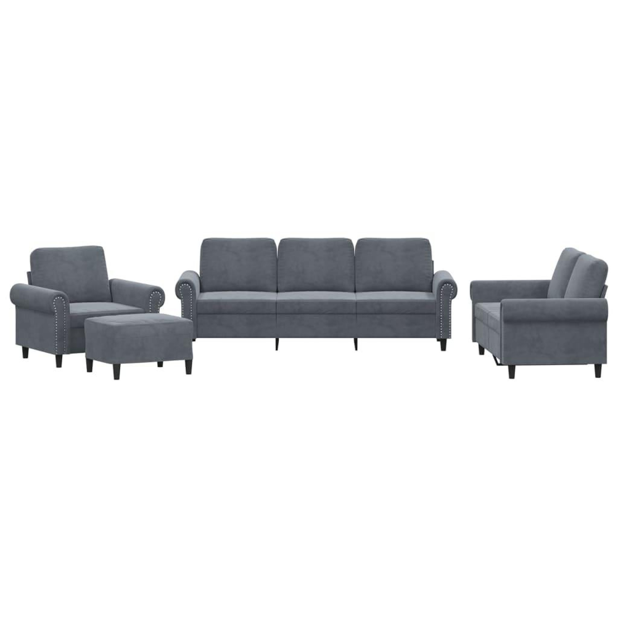 Voir la diapositive 2 : VIDAXL Ensemble de canapes 4 pcs avec coussins Gris fonce Velours