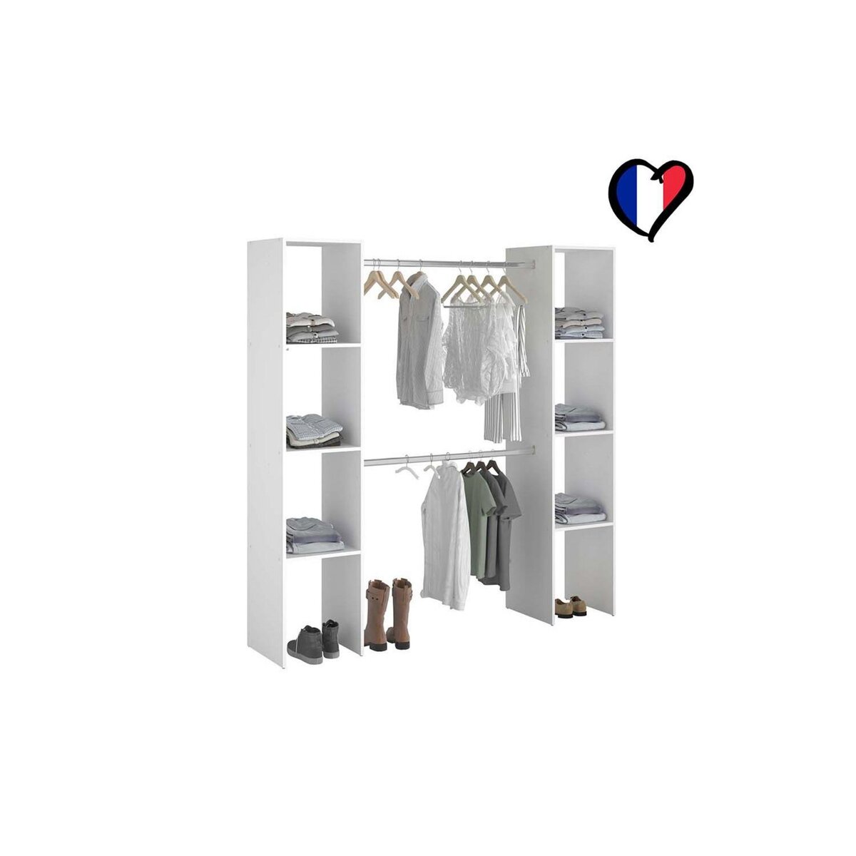 CONCEPT USINE Dressing blanc 6 étagères, 2 penderies 180 x 40 x 180 cm ELYSEE