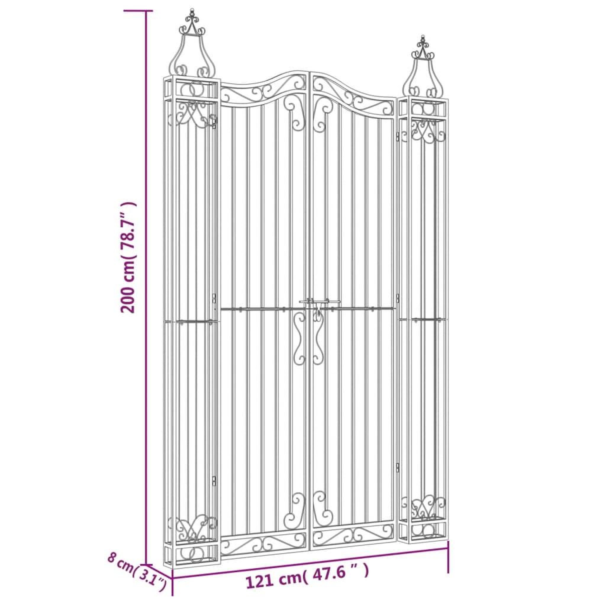 Voir la diapositive 6 : VIDAXL Portail de jardin noir 121x8x200 cm fer forge