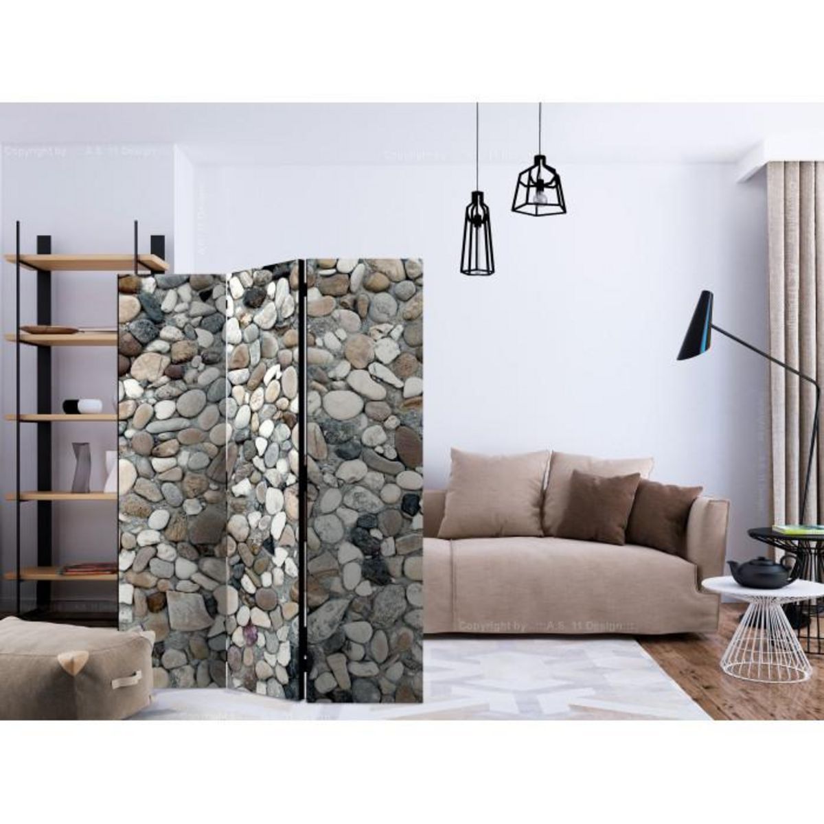 Paris Prix Paravent 3 Volets  Beach Pebbles  135x172cm