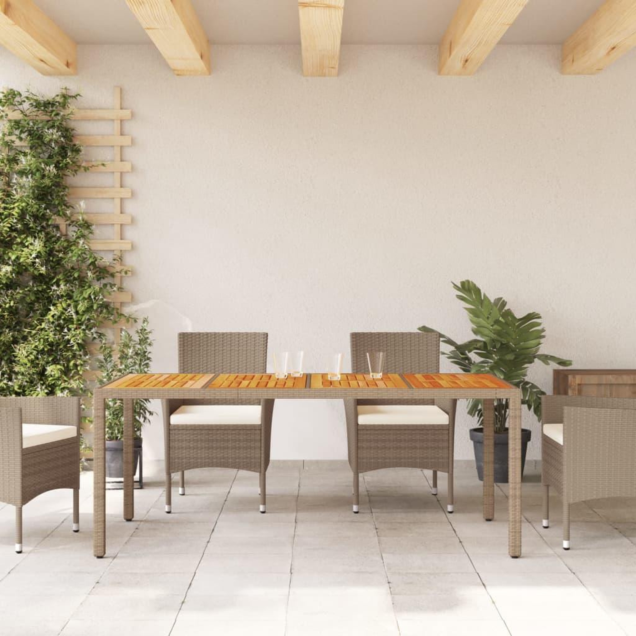 Voir la diapositive 3 : VIDAXL Table de jardin beige 190x90x75 cm resine tressee bois d'acacia