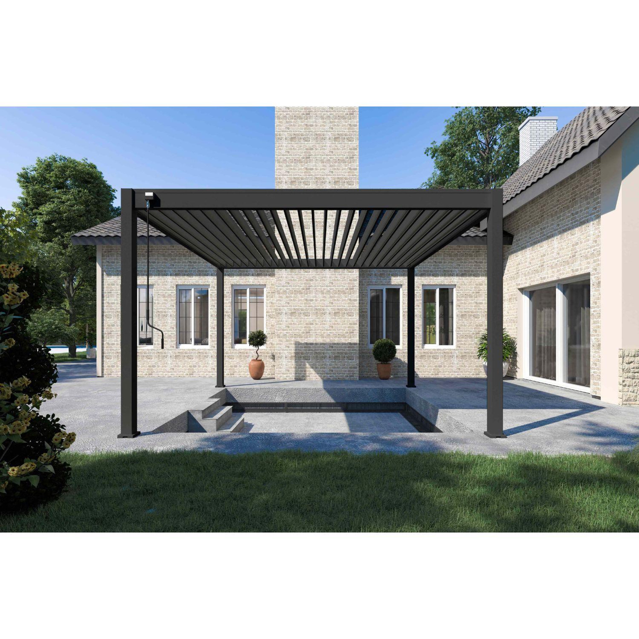 Voir la diapositive 8 : Pergola Bioclimatique autoportée 4x4 m - Aluminum Anthracite - 4x4m VS OmBREA®