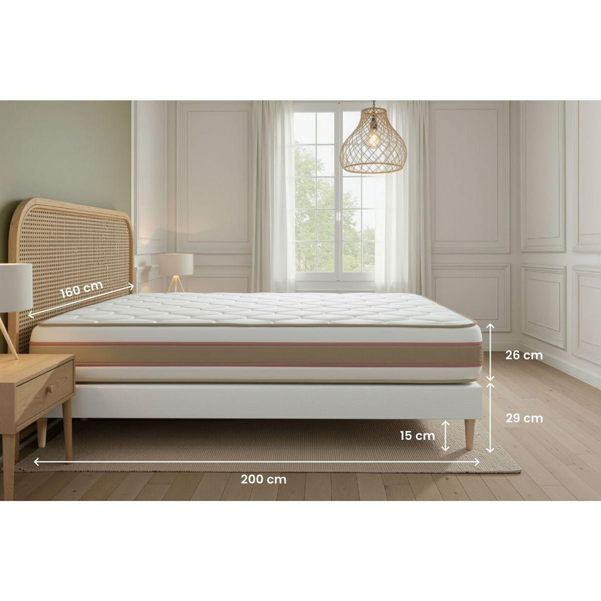 MARMOTTES&CO Pack prêt à dormir matelas LE DÉLICAT 160x200 Ressorts ensachés et Mémoire de forme + double sommiers Blanc