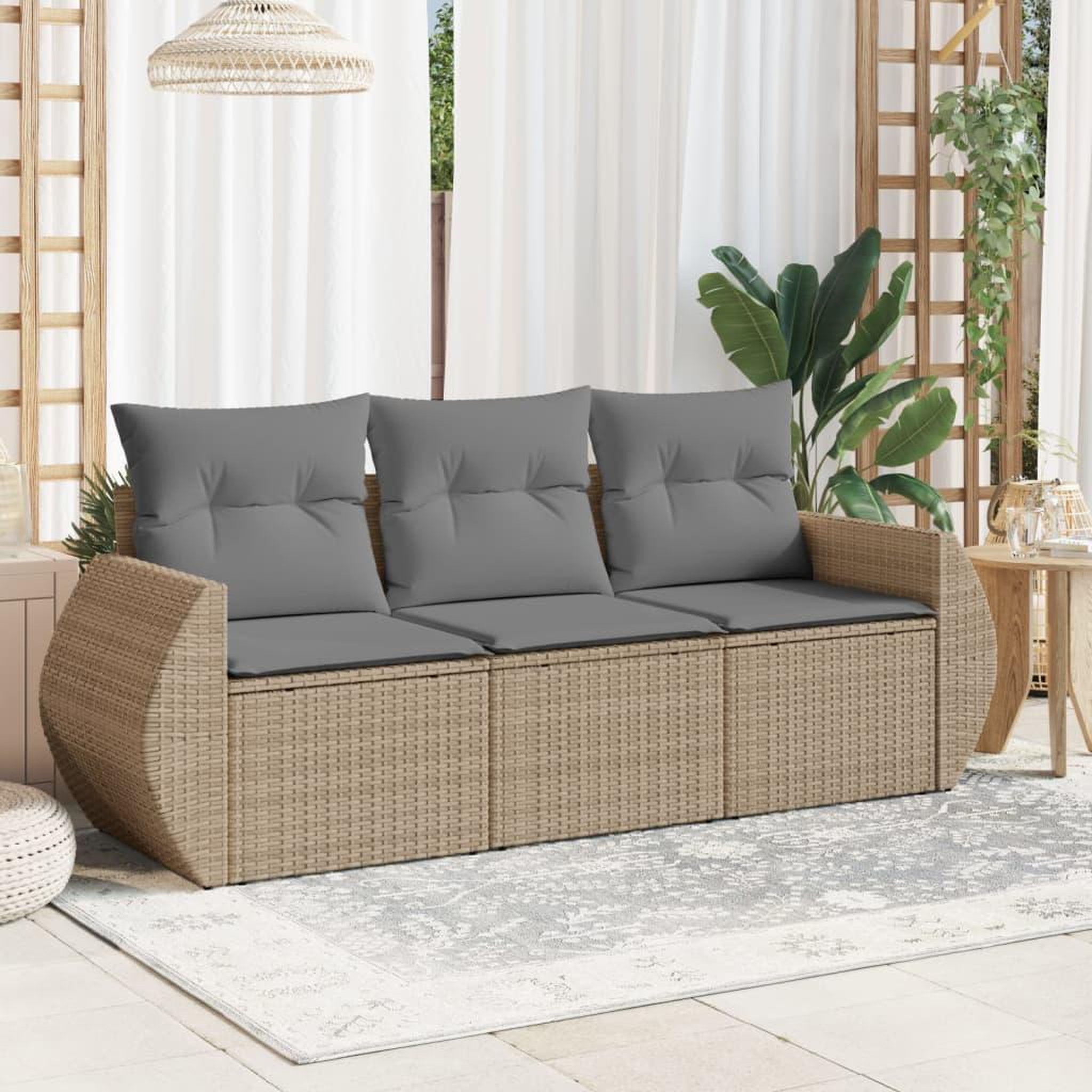 VIDAXL Salon de jardin avec coussins 3 pcs beige resine tressee