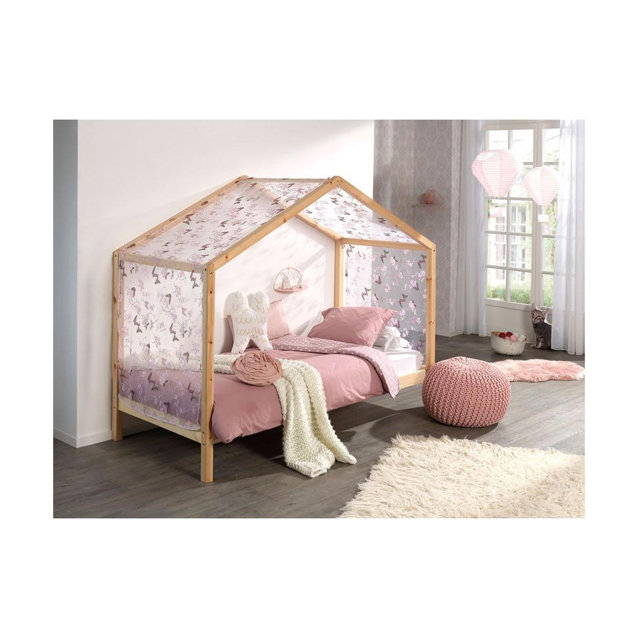 Voir la diapositive 4 : Paris Prix Lit enfant cabane & voile  dallas ii  90x200cm naturel