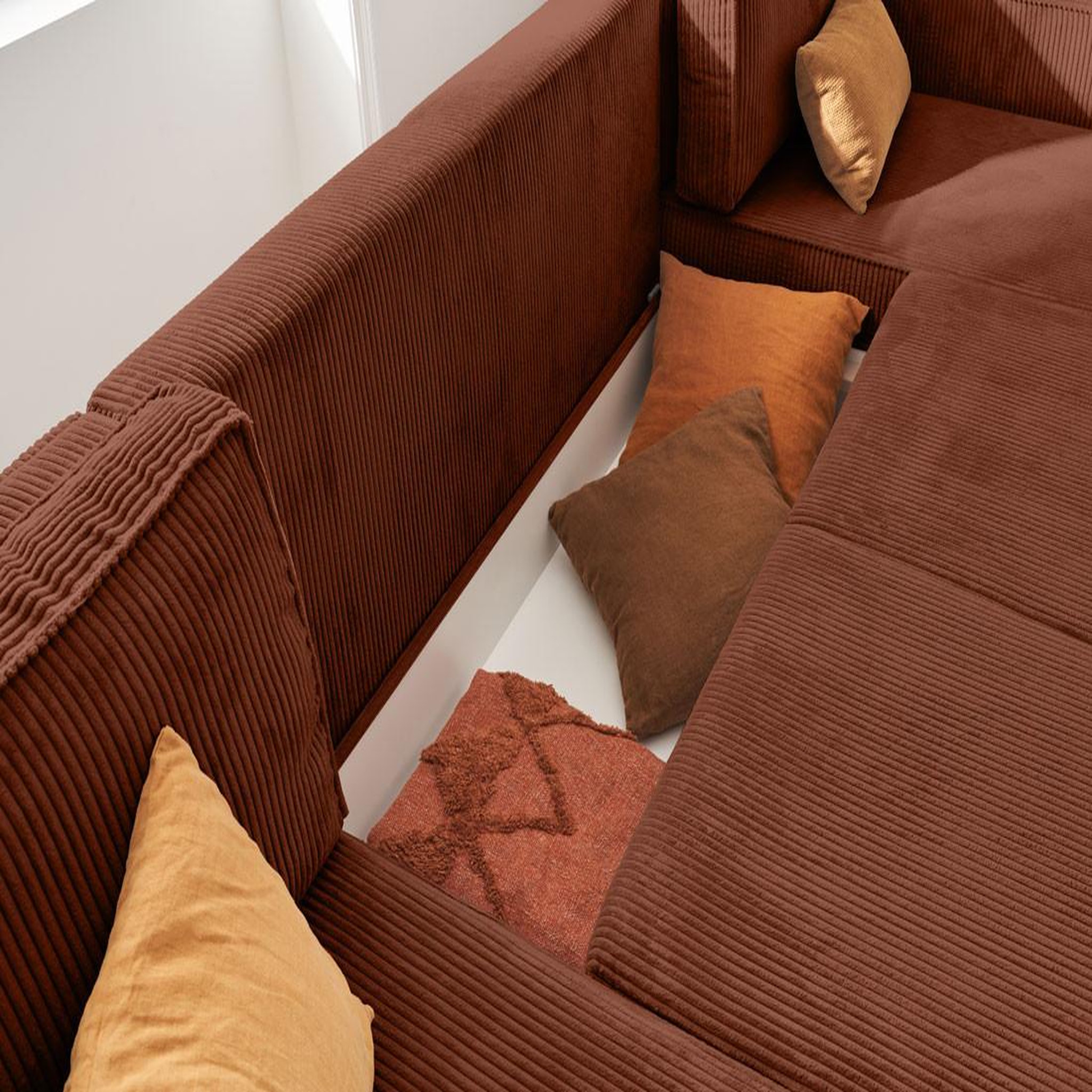 Voir la diapositive 4 : LISA DESIGN Charlie - canapé panoramique en u - 7 places - convertible avec coffre - en velours côtelé