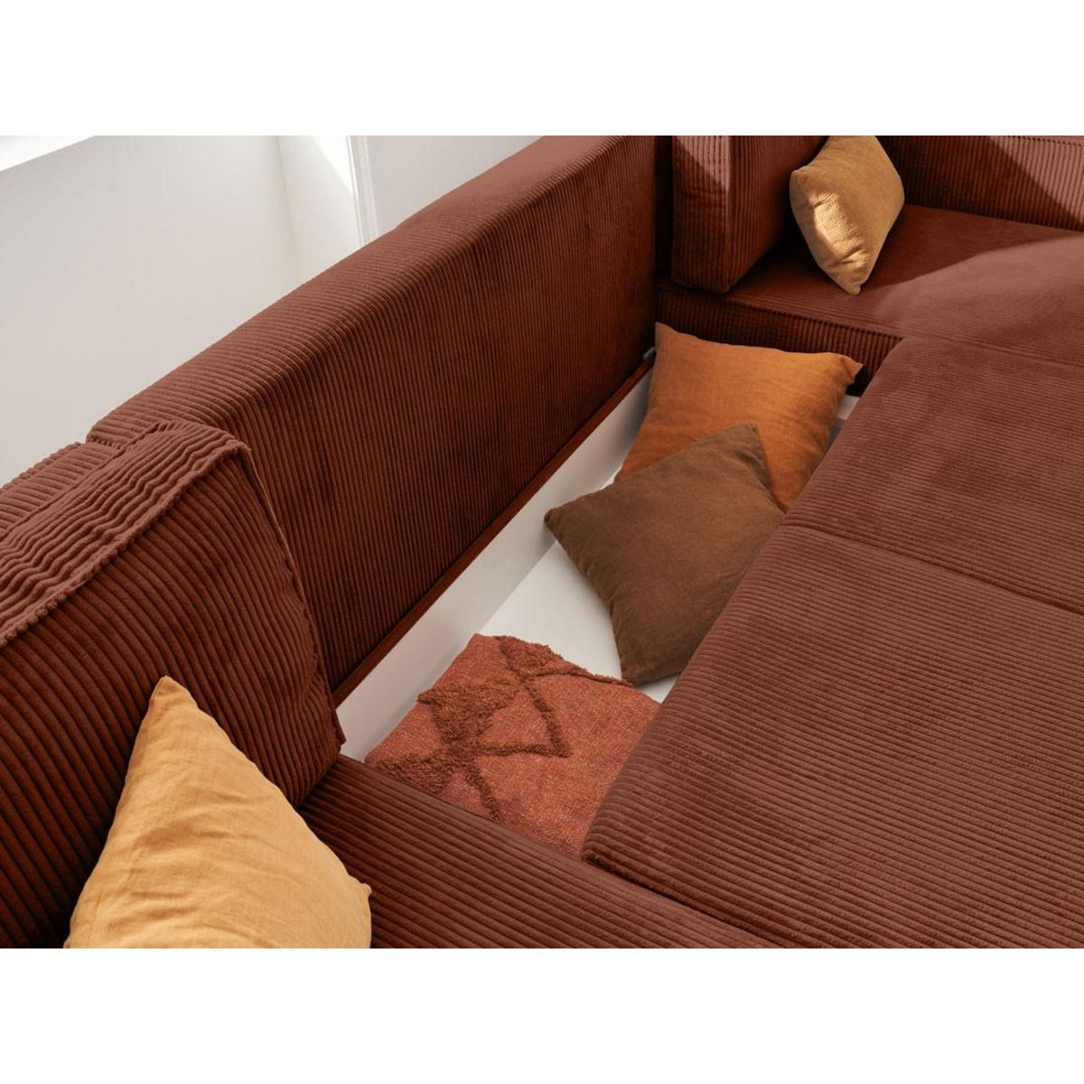 LISA DESIGN Charlie - canapé panoramique en u - 7 places - convertible avec coffre - en velours côtelé