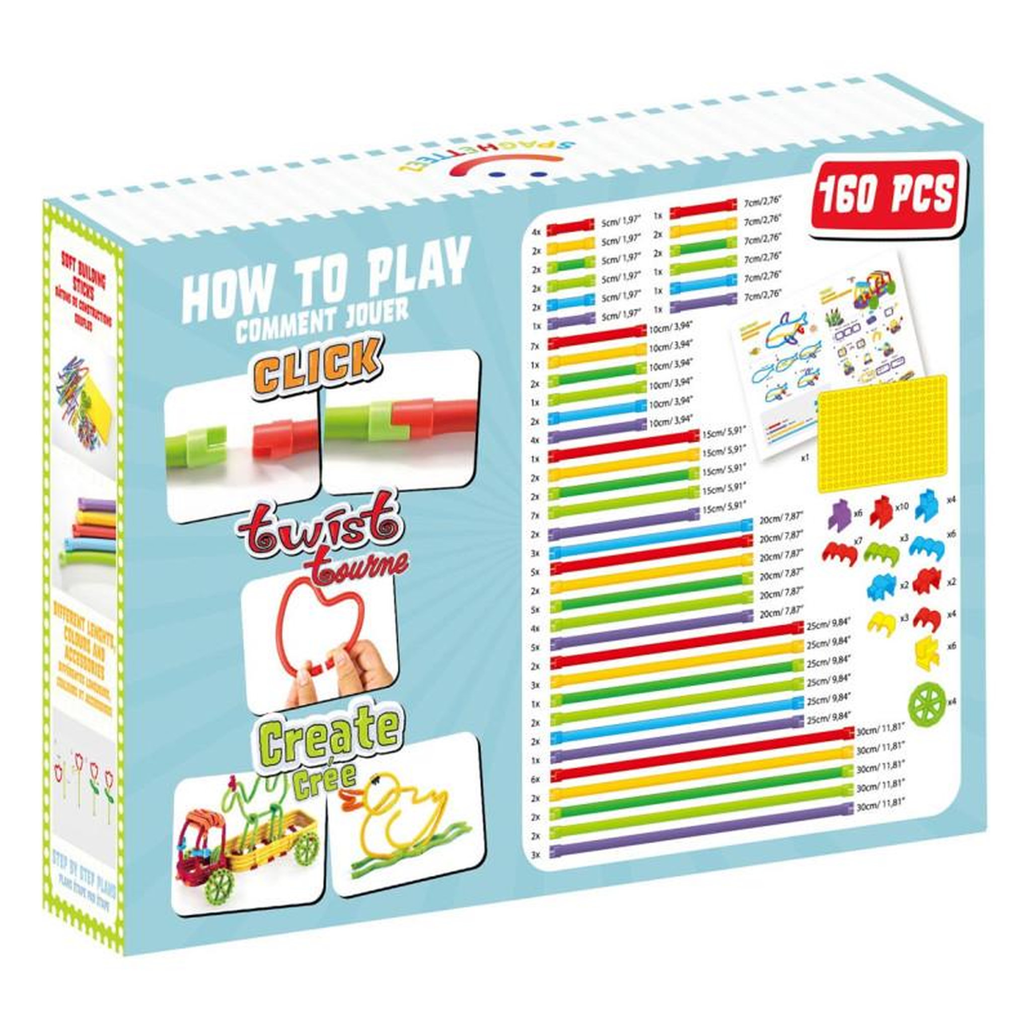 Voir la diapositive 2 : CLICS Clics - Spaghetteez 3D Art Flexible Sticks 160 pièces