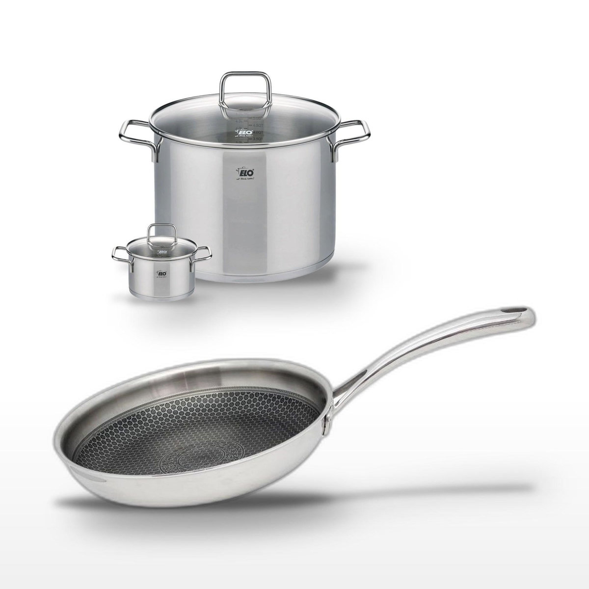ELO Lot Poêle 24cm Elo Relief Evolution & 2 Faitouts 12/26cm Elo