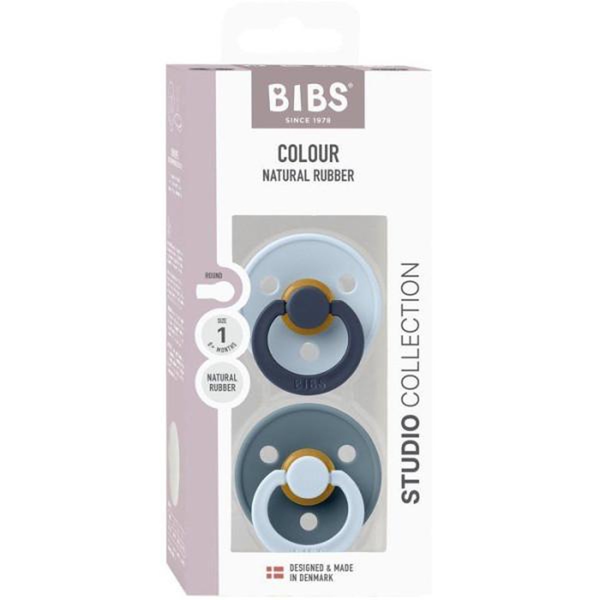Voir la diapositive 3 : BIBS Sucette bébé - BIBS Studio Colour - Ronde - T1 - Caoutchouc naturel - Blue Mix Petrol - Pack de 2